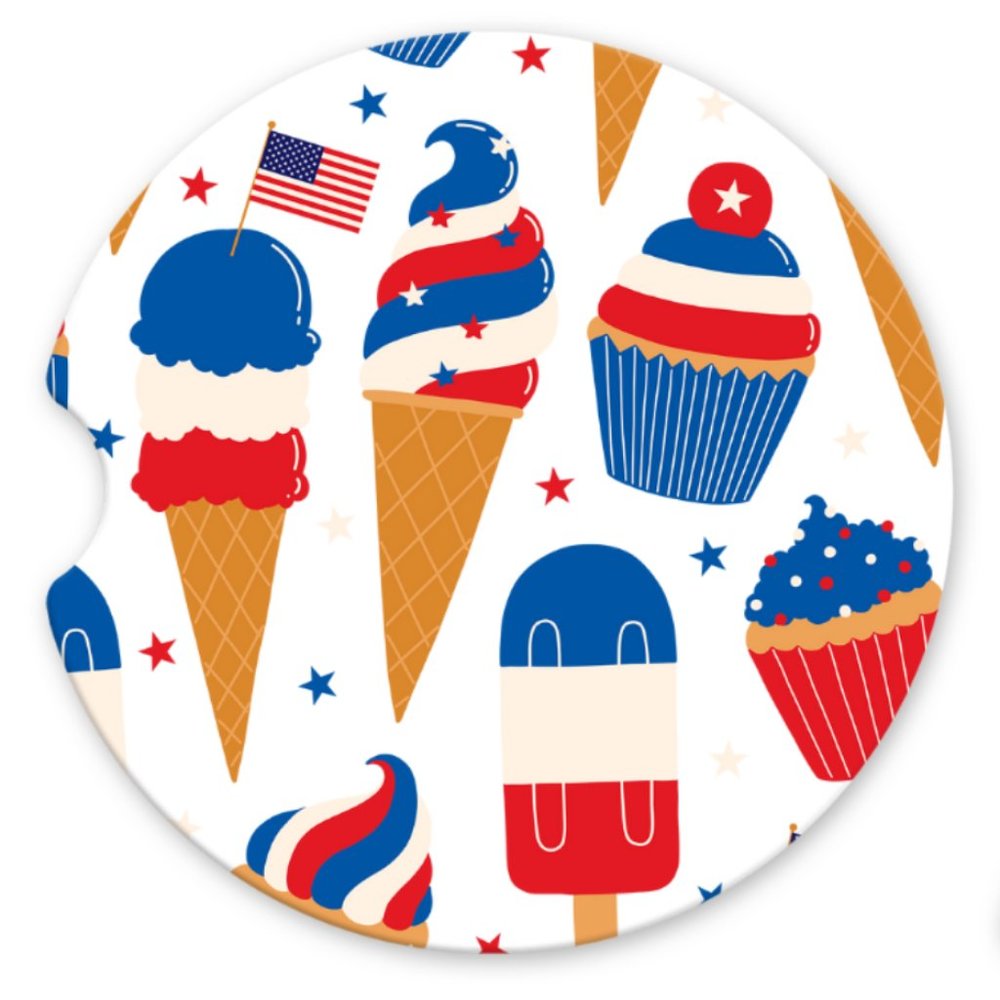 Patriotic American Summer Treats 4th of July Ceramic Sandstone Car Coaster Set - Picture 3 of 5